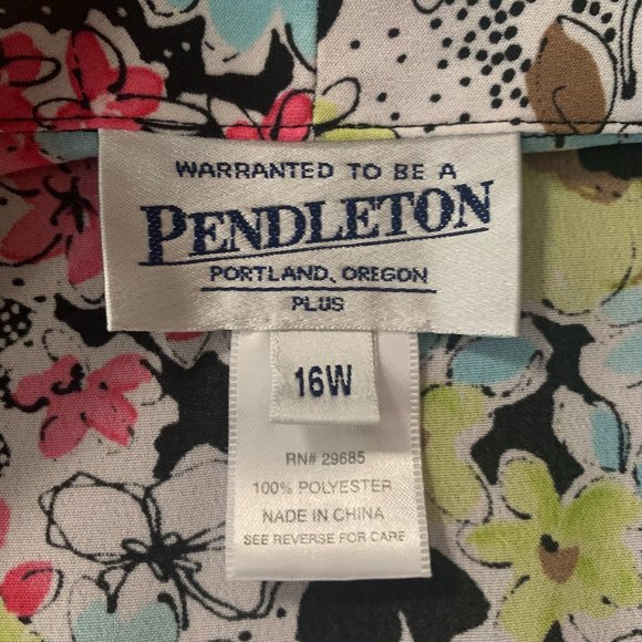 Pendleton 16W Bright Floral Women's Short Sleeve Button Down Top Blouse EUC - Picture 3 of 11